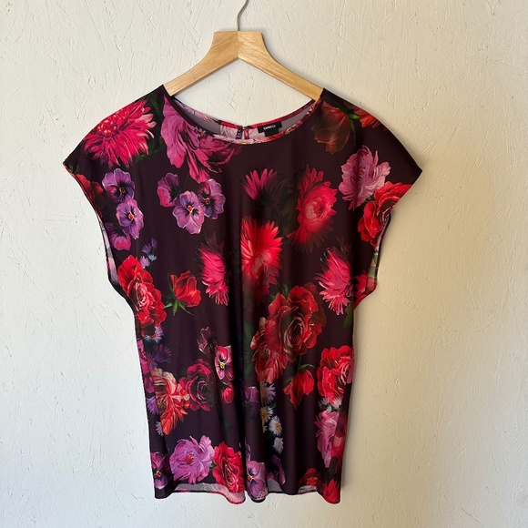 Express Black Floral Print Polyester Blouse Large - Picture 1 of 10